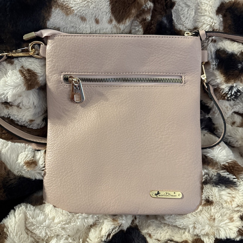 Montana West Vegan Leather Taupe Pink Crossbody Purse Drop Bag